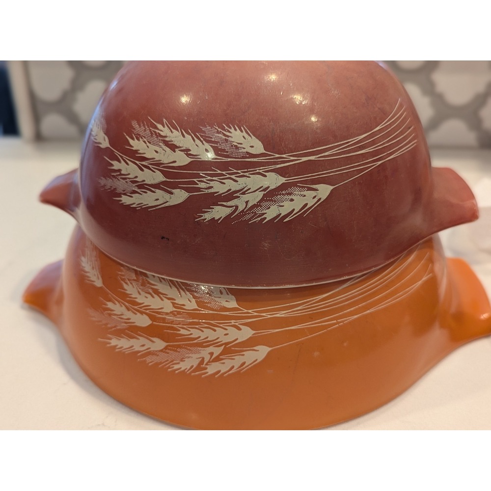 Vintage Pyrex Autumn Harvest Wheat Cinderella Mixing Bowls 441 442 Set of 2 - Picture 14 of 16